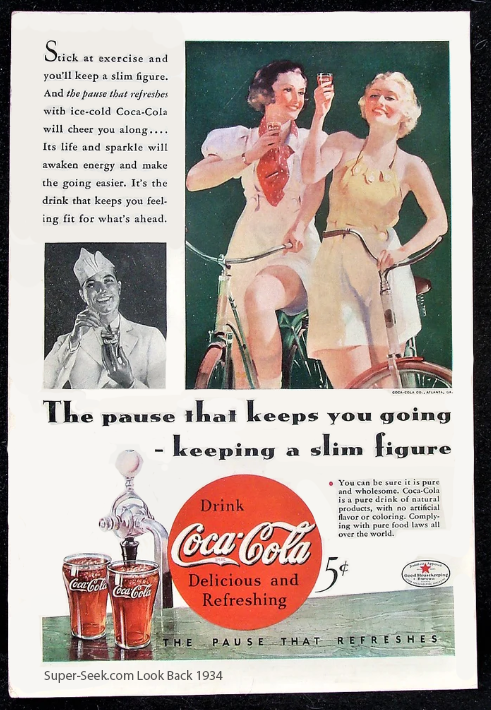 Coca-Cola Slim Figure Ladies Bicycle 1934 Print Ad