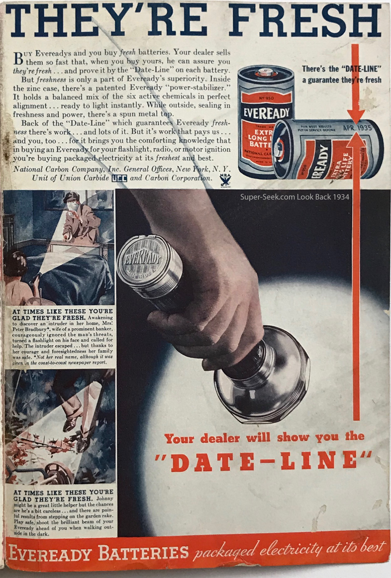 Eveready Batteries 1934 Print Ad Logo
