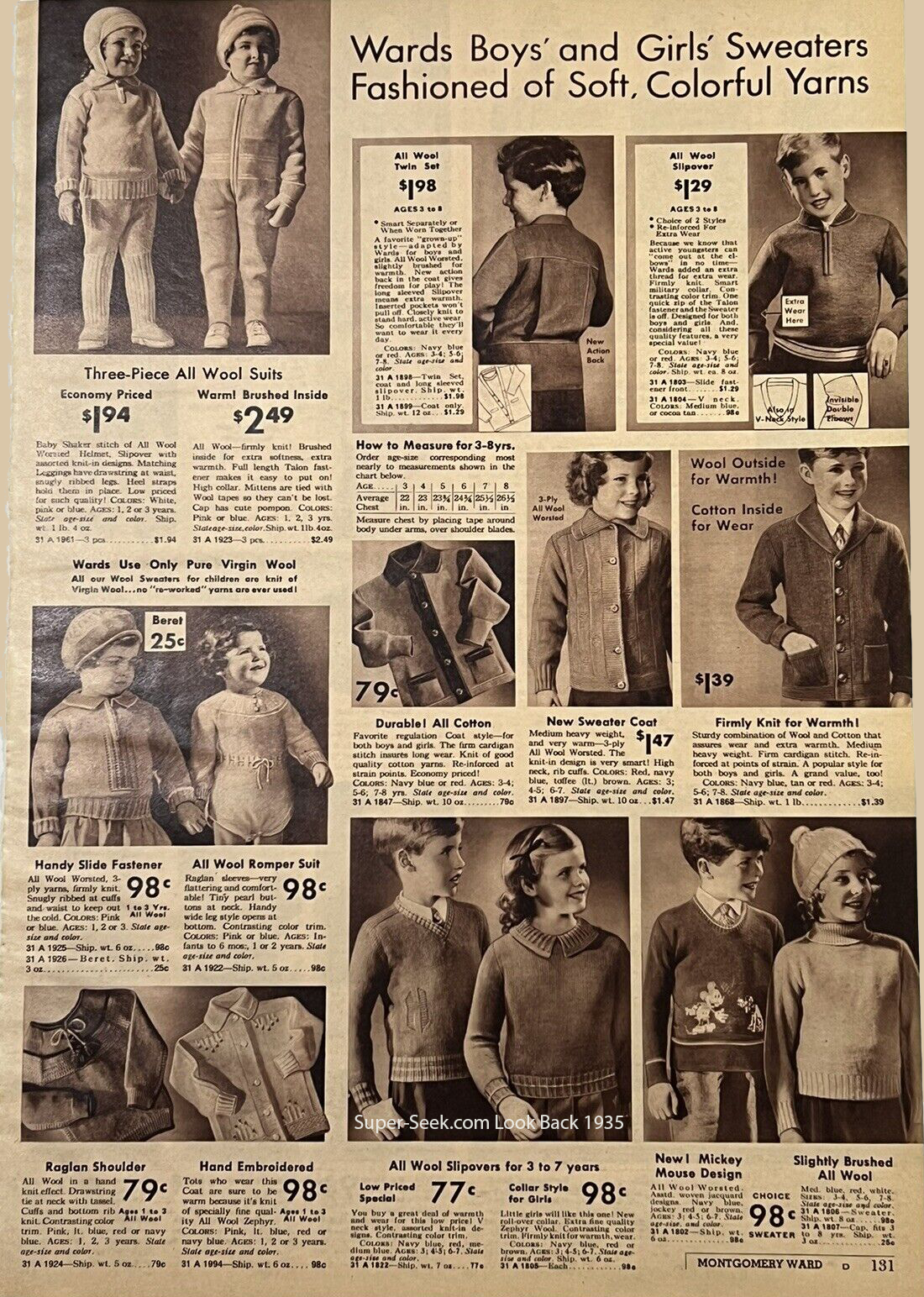 Clothing Sweaters Mickey Mouse Montgomery Ward 1935 Catalog