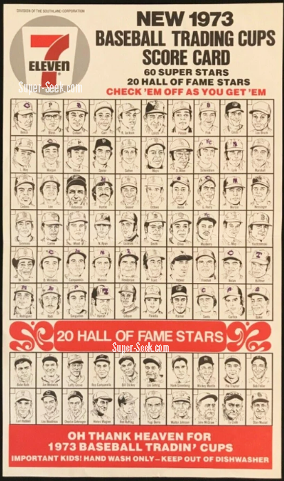 1973 Slurpee Baseball Checklist Baseball