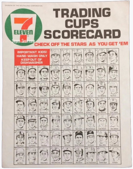 Slurpee Tradin Cups Baseball Checklist 1972
